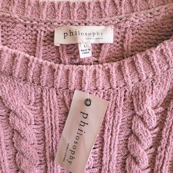 Philosophy Sweater Womens Large Pink Chenille Cable Knit Pullover NEW - Picture 7 of 11